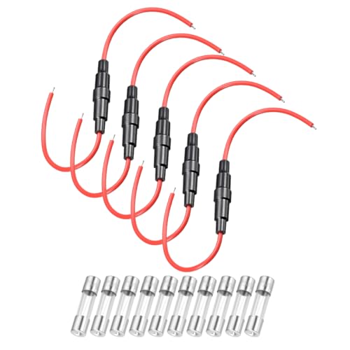 uxcell 5 Pcs 5x20mm Inline Screw Type Fuse Holder 18 Gauge AWG Red Wire with 10 Pcs 0.5A Fast Blow Glass Fuses - size: 18awg,5x20mm, style: 0.5A
