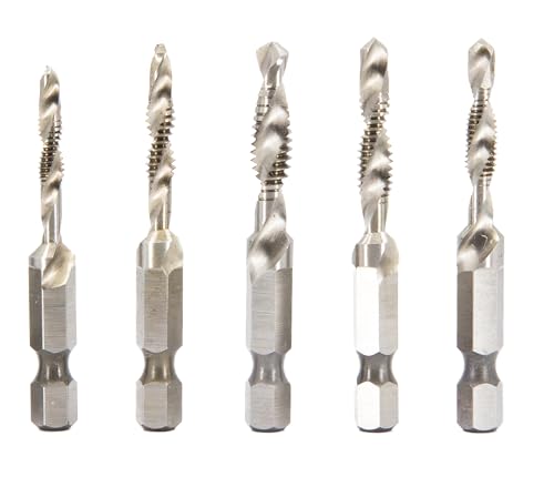 Drill America 5 Piece NC/NF Combined Drill Tap and Countersink Set with 1/4" Quick Change Hex Shank in Plastic Pouch Case - size: 5 Piece Set