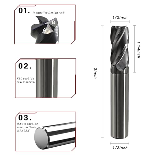 1/2 Carbide End Mill-Carbide CNC Endmill for Hardened Steel Carbon Steel - size: 1/2in (1pc)