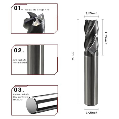 1/2 Carbide End Mill-Carbide CNC Endmill for Hardened Steel Carbon Steel - size: 1/2in (1pc)