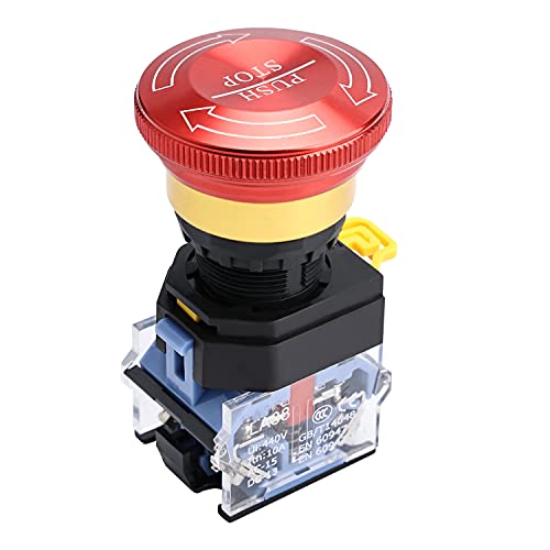 APIELE 22mm 1NO 1NC Red Metal Head Mushroom Emergency Stop Push Button Switch 600V 10 Amp (Type A) - size: Type A, style: Type A