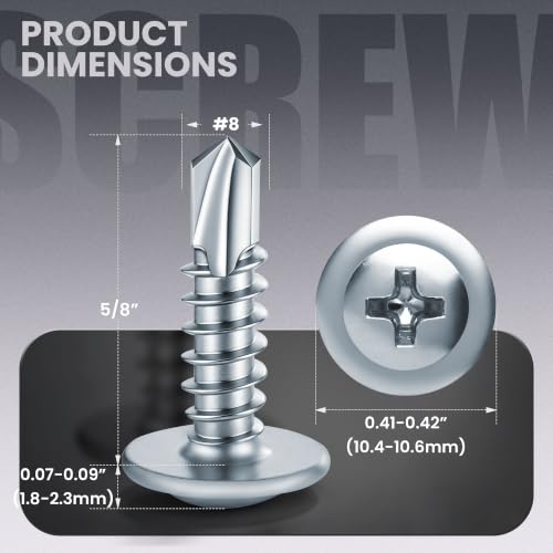 300 PCS #8 x 5/8" Sheet Metal Screws, Phillips Modified Truss Head Self Drilling Screws, Zinc-Plated, Self Tapping Screws for Metal, Wood, Plastic, Double-Ended Bit Included - color: Zinc, size: #8 x 5/8"