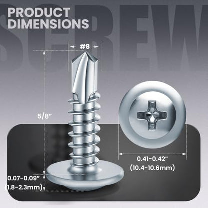 300 PCS #8 x 5/8" Sheet Metal Screws, Phillips Modified Truss Head Self Drilling Screws, Zinc-Plated, Self Tapping Screws for Metal, Wood, Plastic, Double-Ended Bit Included - color: Zinc, size: #8 x 5/8"