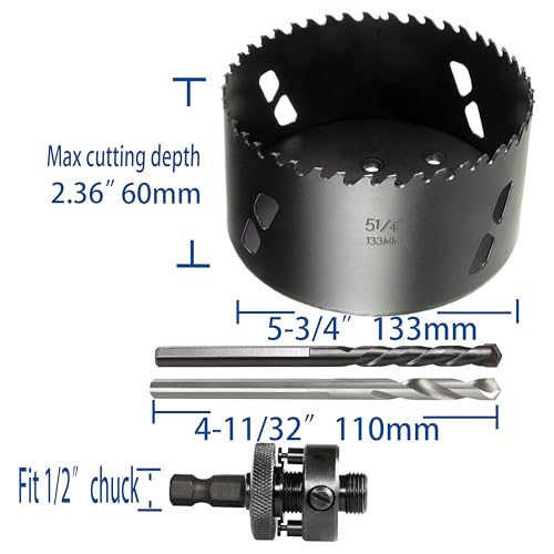 5-1/4” 133mm Inch Carbide Hole Saw Cutter Multi-Purpose Hole Saw Bit for Hardy Plank MDF Air Brick Nail Embedded Wood 2.36” Depth Up to 30X More Cuts - color: (133mm)5-1/4"