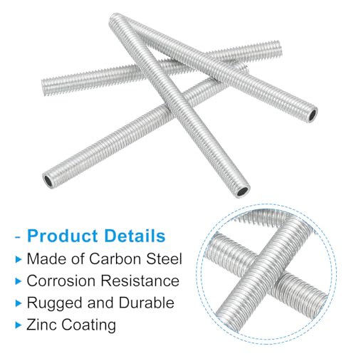 PATIKIL M8 Thread Carbon Steel Lamp Pipe, 10 Set 50 mm/1.97" Hollow Tube Thread Adapter Fasteners Hardware for Lamp Lights Chandelier Ceiling Light DIY, White Zinc Plating - size: M8x50mm