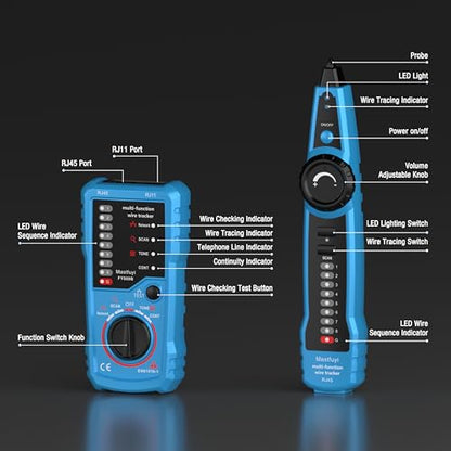 Network Cable Tester, POE RJ11 RJ45 Cable Tracer - color: Bule-Green