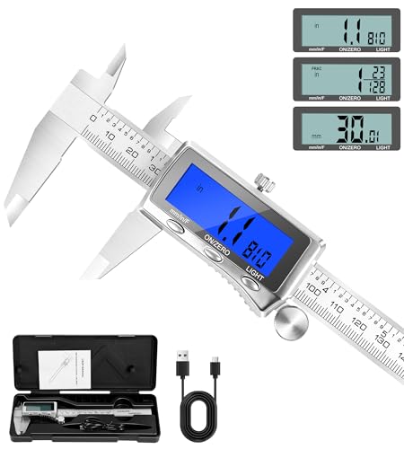 LuxBlue 6" Rechargeable Digital Calipers Measuring Tool with Backlit Screen