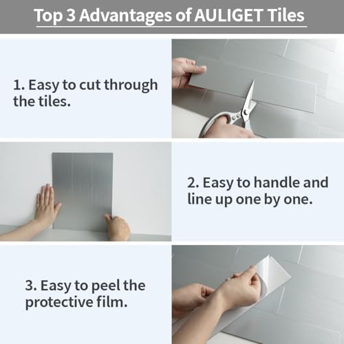 AULIGET 3" x 12" Peel and Stick Backsplash Wall Tiles, PVC Composite Stick on Tiles for Backsplash Kitchen, Bathroom, Laundry Room, Camper, Fireplace (40, Brushed Metal) - color: Brushed Metal, size: 40 Pieces, 3"x12"x0.12"