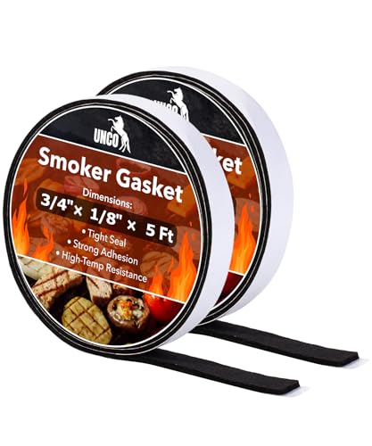 UNCO- Grill Gasket, 3/4"x 1/8", 2 Pack, 5 ft, Smoker Gasket Sealer High Temp, Easy to Cut, Strong Adhesion, Suitable for Most BBQ Grills and Smokers - color: Black, size: 3/4"x1/8" 5 Ft, 2 Pack