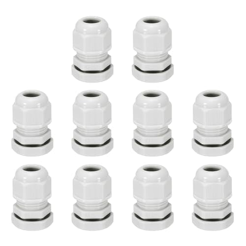 MECCANIXITY 10 Pcs G1/2" Cable Glands Adjustable 6-12.5mm PA6 Nylon IP68 Waterproof Connectors with Seals Anti-Corrosion for Industrial/Outdoor Electrical Systems (White) - size: G1/2"