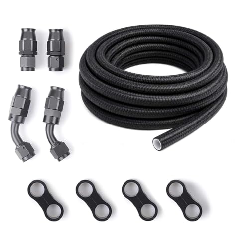 6AN PTFE E85 Fuel Line Hose 20FT With 4PCS Fitting & 4PCS Clamp - color: 20FT+4PCS Fitting+Clamp, size: AN6