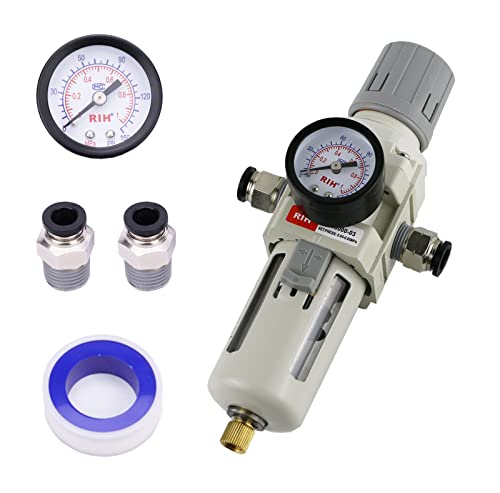 RIH 3/8" NPT Air Filter Pressure Regulator Combo, Semi-Auto Drain - size: 3/8"NPT