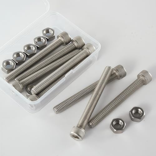 M10-1.5x50mm Socket Head Cap Screw and Nut Kit 5set, 304 Stainless Steel A2-70, Full Thread, Bright Finish - High Strength, Corrosion Resistant for Automotive, Machinery, DIY - size: M10x50mm(5 Sets）