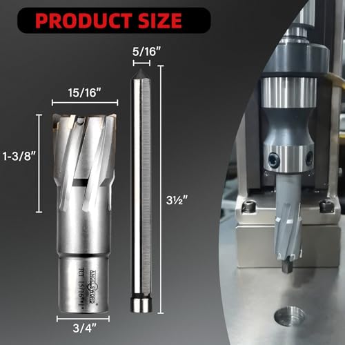 ANGELSWORD TCT Annular Cutter Diameter 15/16", Cutting Depth 1-3/8" Tungsten Carbide Tipped, Mag Drill Bits Kit for Magnetic Drill Press, with One 5/16"*3.5" Pilot Pin - size: I. 24mm(15/16"+0.07"), style: TCT 1-3/8" Cut Depth