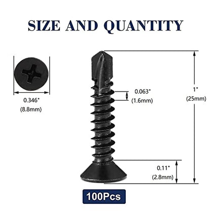 #10 x 1 Sheet Metal Screws 100Pcs 410 Stainless Steel Flat Head Fast Self Tapping Screws Black Oxide by SG TZH - size: #10 x 1"