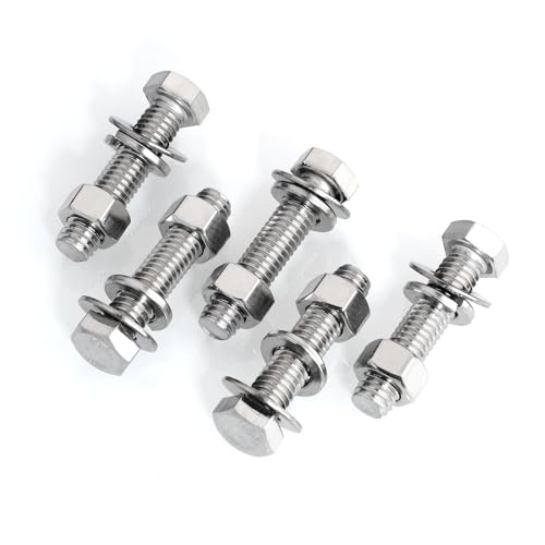 Mywish (6 Sets) 3/8-16x1-3/4 Hex Head Assorted Screws Nuts and Bolts with Flat & Lock Washers, 304 Stainless Steel 18-8, Fully Threaded, 3/8 Bolt Metric Bolt Assortment - size: 3/8-16 x 1-3/4 (6 set)
