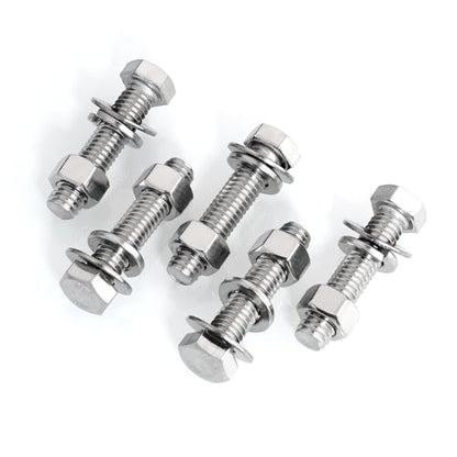 Mywish (6 Sets) 3/8-16x1-3/4 Hex Head Assorted Screws Nuts and Bolts with Flat & Lock Washers, 304 Stainless Steel 18-8, Fully Threaded, 3/8 Bolt Metric Bolt Assortment - size: 3/8-16 x 1-3/4 (6 set)