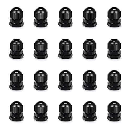 Cable Gland 20 Pack Plastic Waterproof Adjustable Connector 6-12mm PG13.5 Strain Relief Cord Connectors Joints Nylon with Gaskets - size: PG13.5(20-pack)