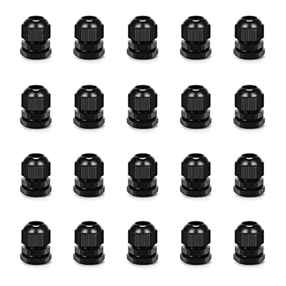 Cable Gland 20 Pack Plastic Waterproof Adjustable Connector 6-12mm PG13.5 Strain Relief Cord Connectors Joints Nylon with Gaskets - size: PG13.5(20-pack)