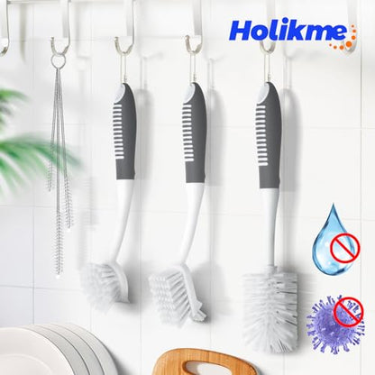 Holikme 6 Pack Dish Brush Set with Bottle Brush, Dish Scrub Brush,Gray - color: Gray