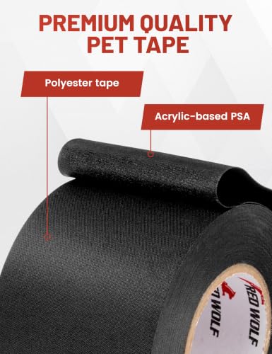RED WOLF Noise Damping PET Electrical Wire Tape 2 Inch x 50 Feet 5-Roll, High Heat Abrasion Resistance Self-Adhesive Fabric Cloth Tape Wrap Wiring Loom for Automotive Engines Cable Protection - size: 2 inch - 50 Ft (5-Pack)