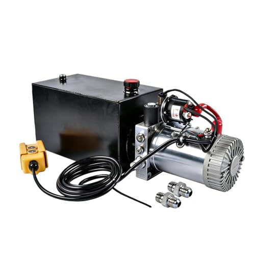 12V DC Single Acting Hydraulic Pump – 10 Quart Steel Reservoir, 3200 PSI, SAE #6 Connector – for Dump Trailers, Car Lifts, and Hydraulic Power Units Mixizap - color: Single Acting, size: 10 Quart