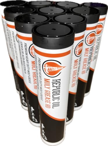Republic Oil Premium Heavy Duty 5% Moly Grease Tubes EP2 Lithium Complex 10x14oz – High Temp Heavy Duty Grease Tubes for Construction, Mining, Agriculture, Pins, Bushings & Fifth Wheels Made in USA
