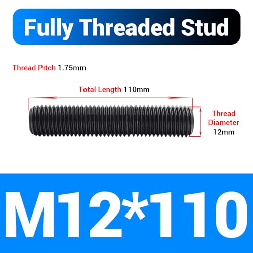 5pcs M12*110mm Fully Threaded Stud, Grade 10.9 Carbon Steel Black Oxide Finish Long Threaded Rod Bar for Furniture Industrial Maintenance Connection Fasteners - size: M12*110-5PCS