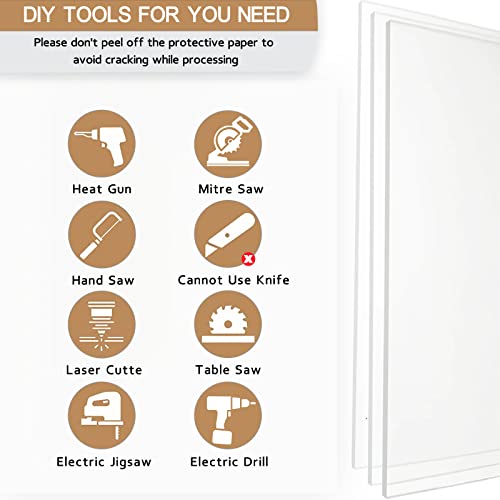 2 Pieces 1/8" Thick (3mm) Acrylic Sheets, Plexiglass Sheets, Clear Cast Plexiglass 8”x 12” with Protective Paper for Signs DIY Display Projects,Craft,Photo Frames - size: 2 piece 8'' * 12'' 3mm