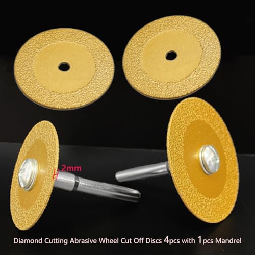 2inch Diamond Cutting Wheels, 4PCS Vacuum Brazed Diamond Cut Off Wheel with 1PCS Mandrels for Cutting Ceramics, Crystal, Tile, Marble, Stone, Jade