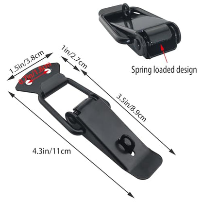2PCS Spring Toggle Latches 8 Screws Stainless Steel Spring Loaded Latches 4.3x3.5x1x1.5x0.7 inches for Mounting Cabinet Boxes Suitcase Black