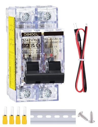 DIHOOL 30A DC Circuit Breaker with Remote Control, 12V-400V DC & 90-400V AC, 2 Pole Miniature Circuit Breaker, DIN Rail Mount Disconnect Switch