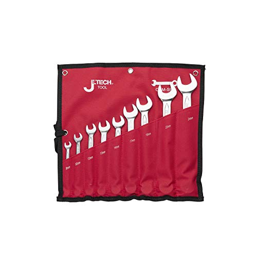 Jetech 9-Piece Metric Ratcheting Combination Wrench Set, 72-Tooth Gear, 12-Point Box End, 8mm-24mm, Forged Chrome Vanadium Steel, Roll-Up Pouch Included