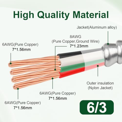 6/3 MC Cable 100 FT Aluminum Armored MC Cable with Ground Copper Electrical Wire 600V for Commercial Wiring UL Listed - color: 100 FT, size: 6AWG/3