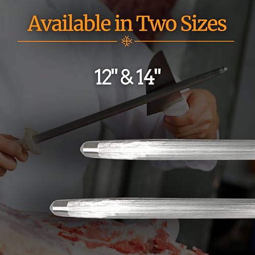 Professional Butcher’s Honing Steel – Round Rod for Chefs, Meat Cutters, and Home Kitchens – Carbon Steel Knife Alignment Tool with Non-Slip Handle (14 inch) - size: 14 inch