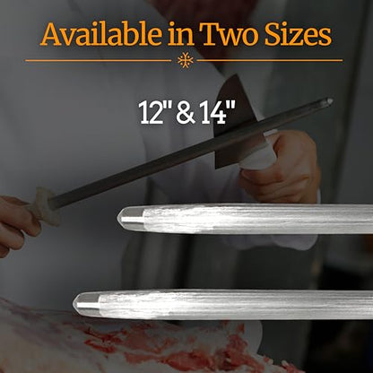 Professional Butcher’s Honing Steel – Round Rod for Chefs, Meat Cutters, and Home Kitchens – Carbon Steel Knife Alignment Tool with Non-Slip Handle (14 inch) - size: 14 inch
