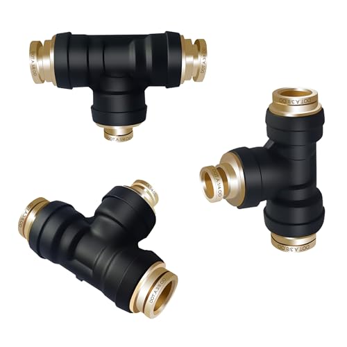 3/8" DOT Air Line Fittings Tee 3PCS, 3/8" OD x 3/8" OD x 1/4" OD - color: 3/8" * 3/8" * 1/4" 3PCS