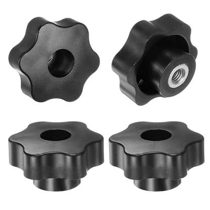 HARFINGTON 4pcs Star Knobs M8 Female Thread 48mm Head Plastic Through Hole Brass Screw-in Clamping Handles Threaded Hand Knobs, Black - color: Black, size: M8 x 48mm