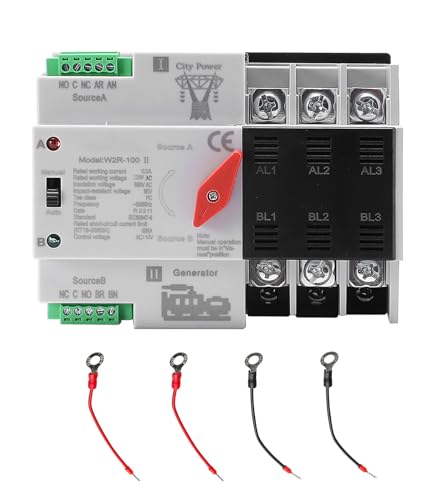 63Amp AC110V Automatic/Manual Transfer Switch 3P 50/60Hz, 3POLE 63A Mini ATS Solar Auto Dual Power Switch for Home, Din Rail Mounted Cn Automatic Changeover Fast Transfe for Rv, Lv Power