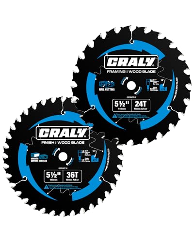 CRALY 5-1/2 Inch 24&36 Teeth Wood Cutting Framing/Fine Finish Circular Saw Blade, 10mm Arbor, Carbide Tipped, Thin Kerf, Black Ice™, for Plywood, MDF, OSB, Laminated, 2-Pack(C0552436-2B) - size: 5-1/2'', 10mm arbor, 24&36T