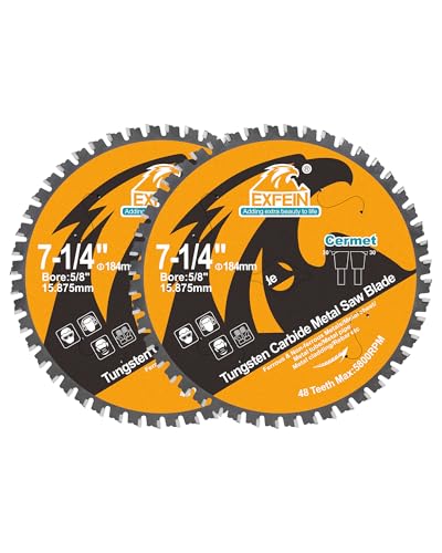 Metal Cutting Saw Blade 7-1/4 Inch 48T for Rebar, Angle Iron, Pipes, Channels, Ceramic Cemented Carbide with 5/8" Arbor, 2-Pack - size: 7-1/4"