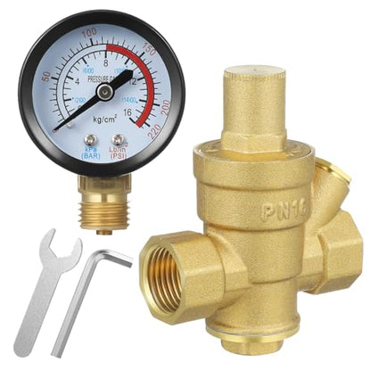 NOLITOY 1/2 inch Adjustable Copper Water Pressure Regulator with Gauge