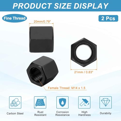 MECCANIXITY M14x1.5mm Hex Coupling Nuts 20mm/0.8" Fine Thread Black 2Pcs - size: M14 x 1.5 x 20mm