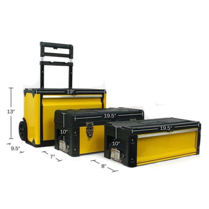 Stalwart 3-in-1 Portable Tool Box on Wheels, Yellow/Black, 20.5x12x28-Inch - style: 3-in-1