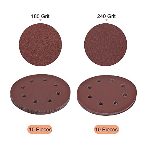 uxcell 7 Inch Hook and Loop Sanding Disc 180/240 Grit Flocking Sandpaper 8 Hole for Random Orbital Sander Paper, 20 Pcs