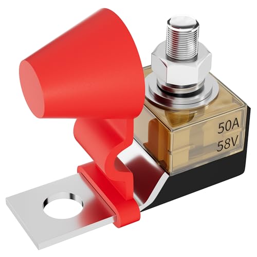 Joinfworld MRBF Terminal Fuse Block 50A 58V DC Battery Terminal Fuse Kit with 5/16" Stud Marine Battery Fuse and Waterproof Cap for Boat Truck RV Construction Vehicles - size: 50A