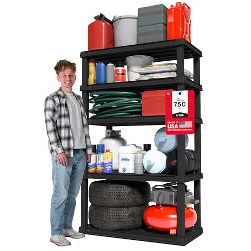 IRIS USA Plastic Storage Shelves |Made in USA| 68"H x 36"W x 18"D - Black - size: 5 Tier | 18"D x 36"W x 68"H