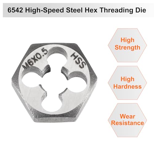 HARFINGTON Hex Threading Die M6 x 0.5 Metric Thread Right Hand High Speed Steel Rethreading Fixed Die Screw Cutting Tapping Repair Tool - size: M6 x 0.5