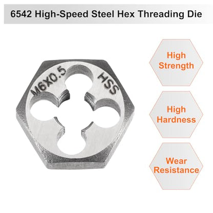 HARFINGTON Hex Threading Die M6 x 0.5 Metric Thread Right Hand High Speed Steel Rethreading Fixed Die Screw Cutting Tapping Repair Tool - size: M6 x 0.5