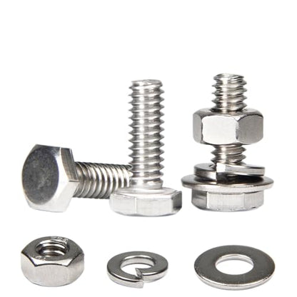 MroMax 20 Sets 1/4-20 x 3/4" Hex Head Screw Bolt, Nuts, Flat Washer & Spring Lock Washers Kits,Fully Threaded, Stainless Steel 18-8（304）, Bright Finish - size: 1/4-20 x 3/4" (20 Sets)